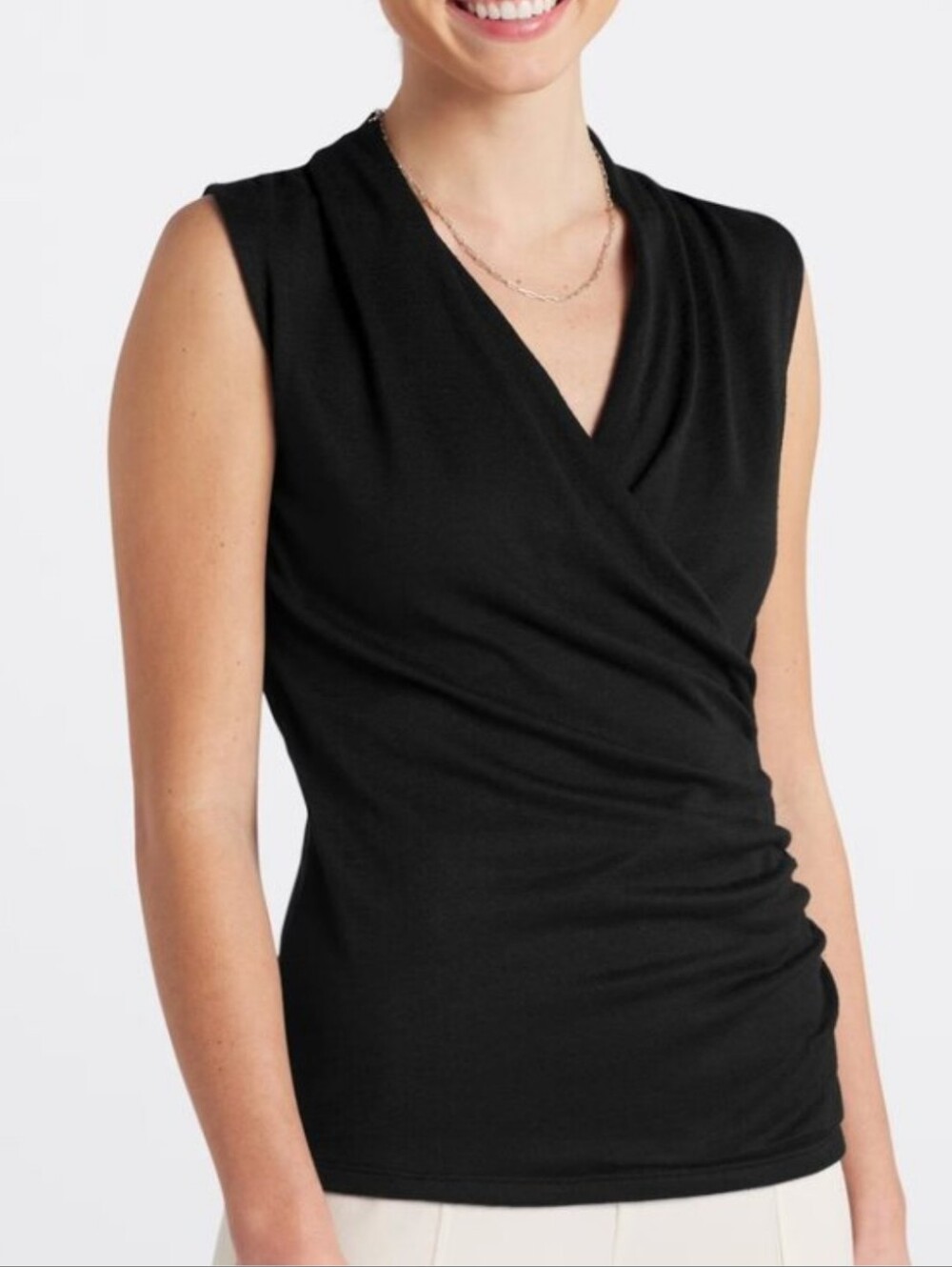 NWT 41 Hawthorn Stitch Fix Women's Black Benni Wrap Front Ruched Sleeveless Top
